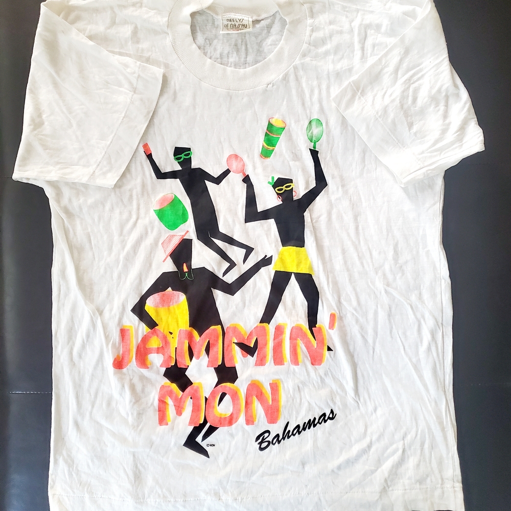 Vintage 1980s-1990s White Jammin' Mon Bahamas Graphic Tee